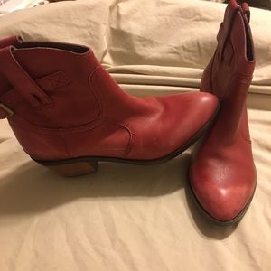 | Lucky Brand Red Leather Western Ankle Boots